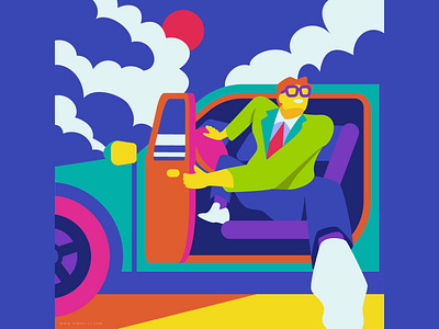 Getting off alight car drive illustration man transport