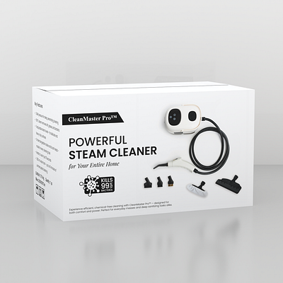 CleanMaster Pro™ – Powerful Steam Cleaner Packaging Design ecommercedesign