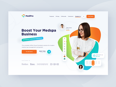 Medical Spa Software Homepage Hero UI Design colorful creative design hero homepage landing page medical software spa technology ui website white