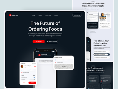Lunar - Food Ordering Chatbot Landing Page artificial intelligence chat bot chat gpt chat website chatbot website conversational ui delivery aoo food food order food website landing page message website product landing page product profile saas saas website ui website website design website ui