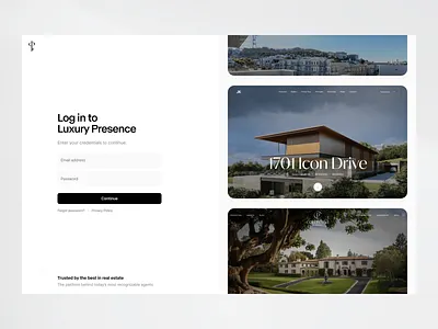 Luxury Presence | Log In 3 brokerage clean log in login flow modern productdesign real estate real estate agent saas scroll animation sign up social proof ui uidesigner uxui websites