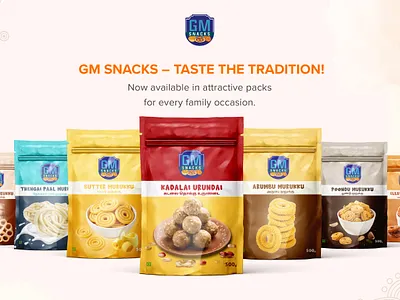 GM Snacks - Package and Banner Design banner design branding consumer goods creativedesign designinspiration graphic design label design logo package design packagingdesign print design product mockup snack packaging visualidentity