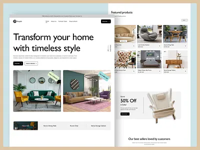 Furniture Ecommerce Landing Page animal bold cart decoration ecommerce ecommerce landing page ecommerce website figma flowers furniture furniture store interior landing page living room minimal shopity sofa ui website website design