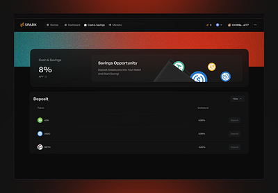 Spark - Cash & Savings page redesign cash savings page cash management crypto cash savings crypto dashboard design crypto interface dashboard ui dashboard ux money management payment dashboard payment methods payment successful payment ui design savings page web design