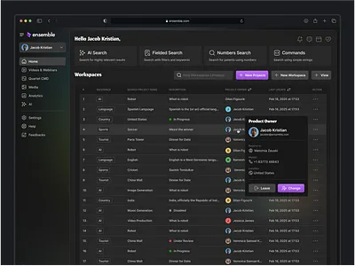 Product/Search Management Dashboard - Dark Mode app button cards dark mode dashboard landing page results search side nav table design web app website