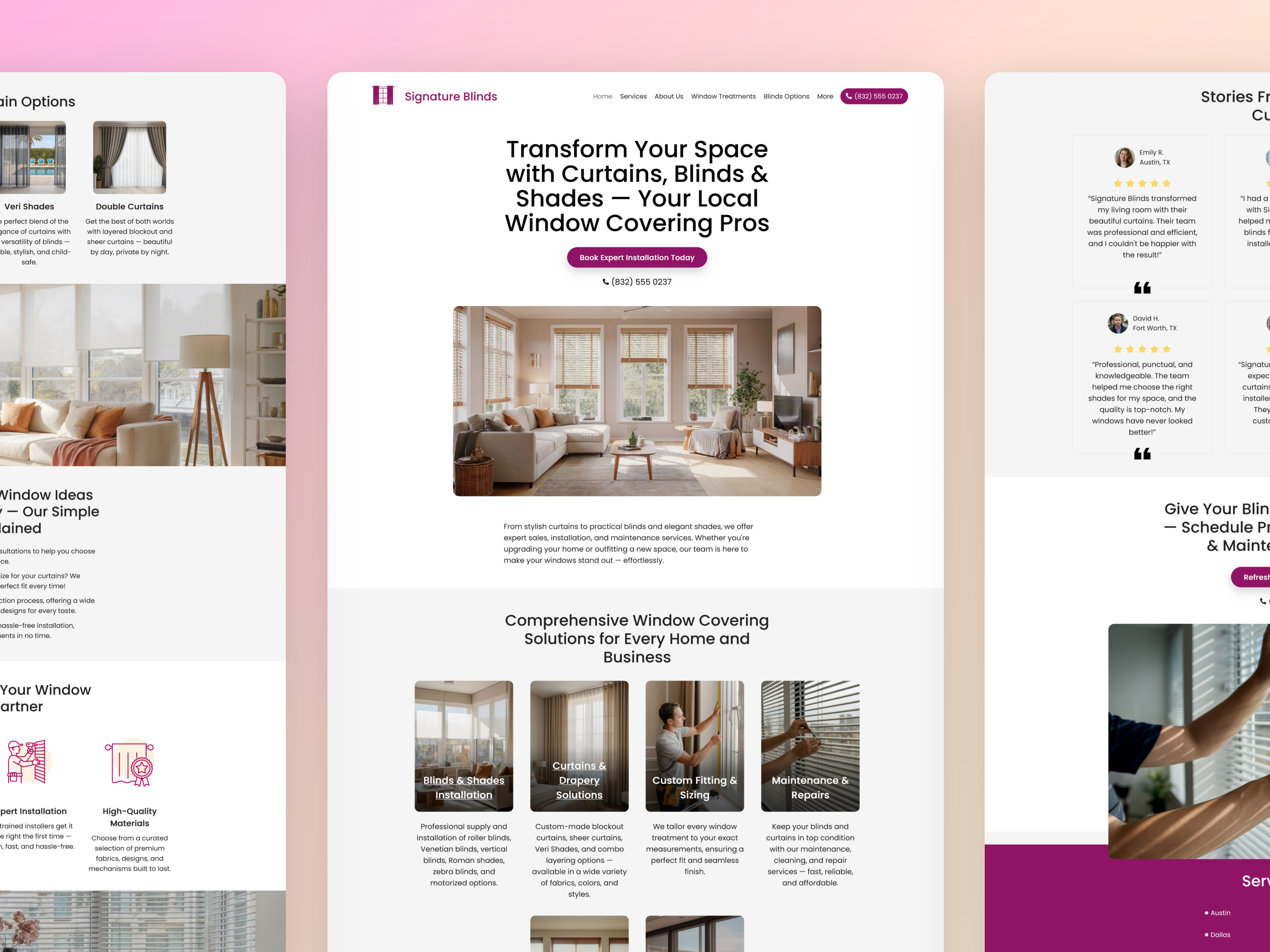 Signature Blinds - Blinds and Curtains Website Templates ai web builder blinds website template curtain website template local business small business website builder website design window coverings window treatment tempal wix zarla