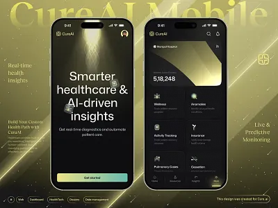 Futuristic Healthcare Dashboard with AI-Powered Insight 3d ai analytics animation application artificial intelligence branding dark theme design healthcare healthtech healthtech dashboard hospital management illustration minimal mobile app motion graphics popular ui web design