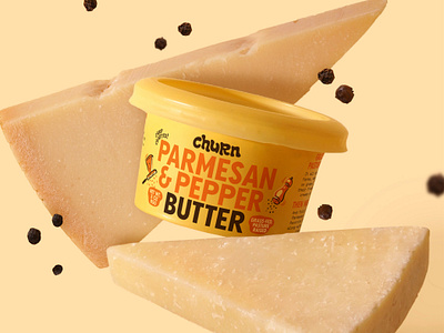 Churn: Packaging Redesign brand logo branding butter churn cpg food illustration label logo logotype mascot package packaging parmesan pepper redesign