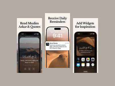 Quran Quotes App Screenshots app store aso azkar branding design figma graphic design illustration islam mockup modern muslim play market quran screenshots templates typography ui