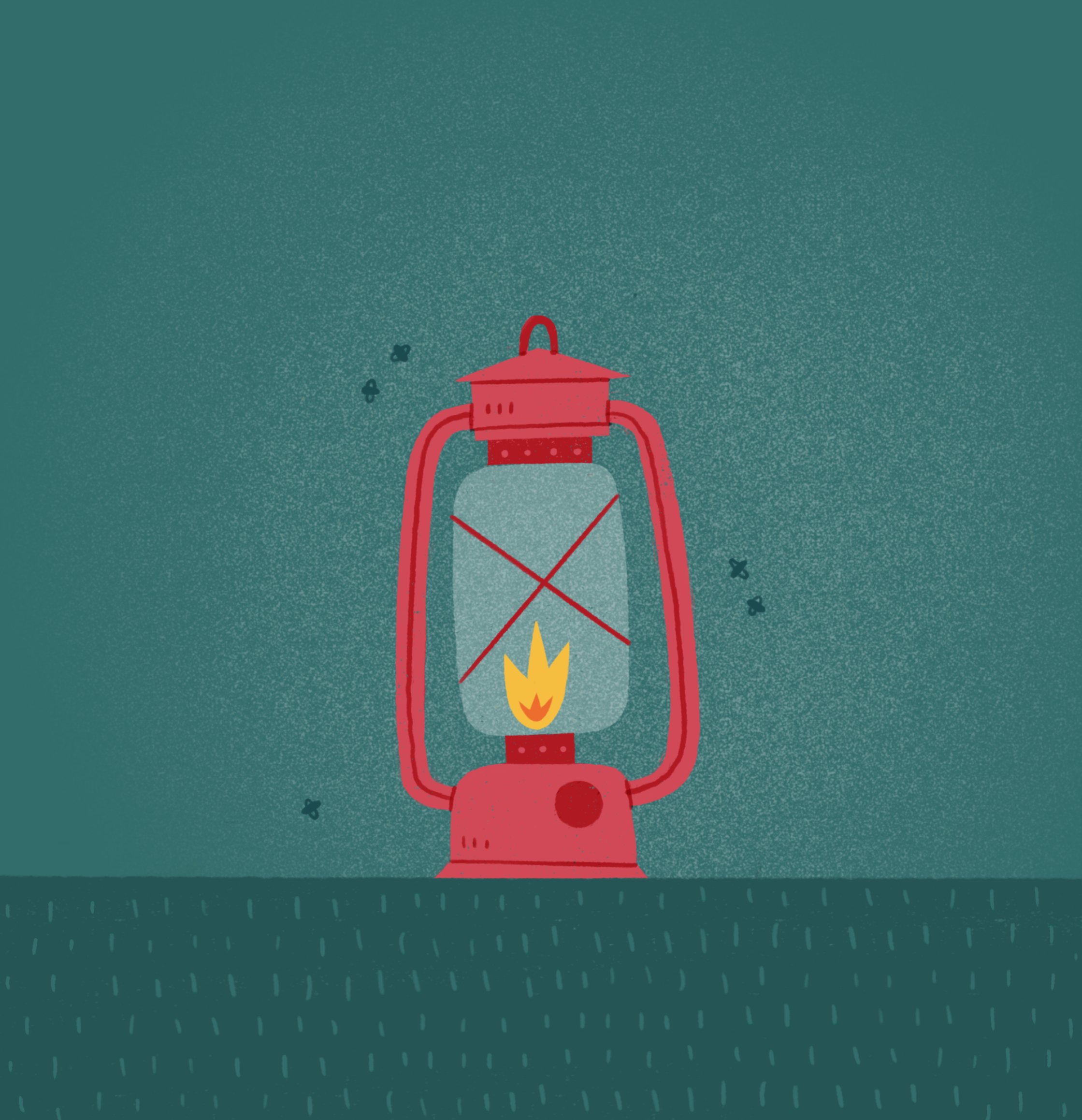 Point of Attraction dark fire hike illustration insects kerosene lamp lamp lantern light mosquitoes night procreate texture