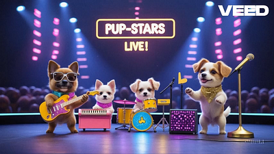 Pup-Stars: An AI-Created Puppy Band Experience 3danimals aiart aigenerated animation capcut characterdesign creativeai cuteanimals dall·e digitalart fantasy kaiber leonardo midjourney minimax motiongraphics musicanimation neonvibes puppyband pupstars