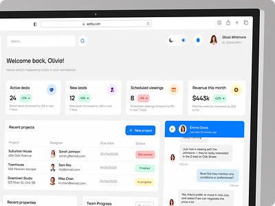 Dashboard for a real estate CRM app crm dashboard dashboard design ui uidesign ux uxui web web application
