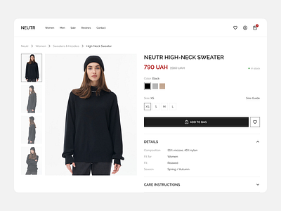 Fashion E-Commerce UI Concept — Product Page clean ui clothing concept ecommerce fashion figma interaction interface minimal product page shop typography ui ux web design
