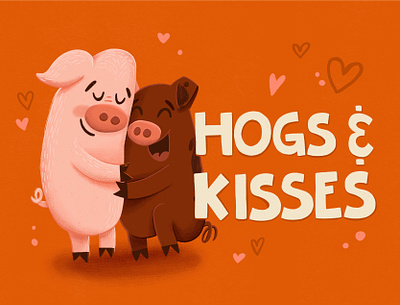 Hogs & Kisses animals illustrated hand drawn hugs and kisses pigs spot illustration valentines day vector