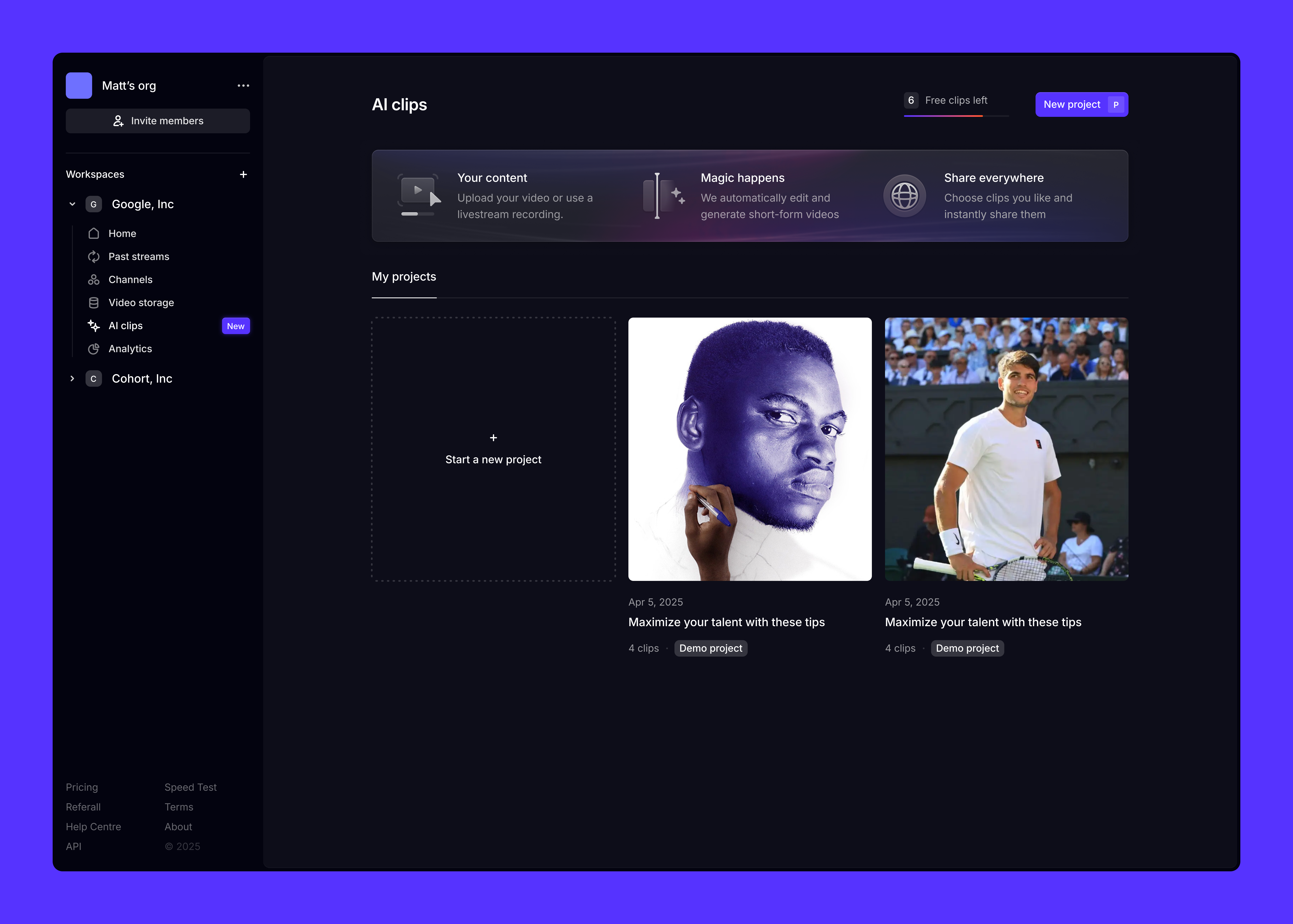 Example of AI clips for Restream
