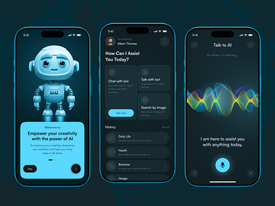AI Chatbot Mobile App – UI/UX Design ai ai assistant ai chat generator ai chatbot ai mobile app artificialintelligenceapp chat bot chat with ai chatbot ui chatgpt conversations machine learning messaging app mobile app modern modern ui problem solving techwithai ui design uiuxdesign