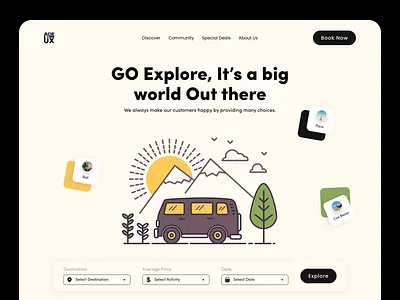 Travel Website Design Landing Page adventure booking clean design home page illustration landing page minimal tour travel travel agency travel website traveling trip trip planer ui vacation web page website design web header