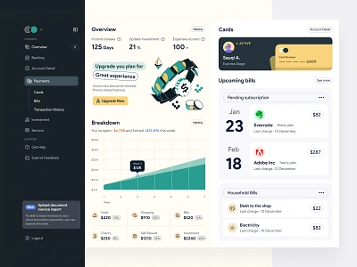 Finance Dashboard account avatar illustration bank bill clean dashboard credit card dashboard desktop finance illustration investment money passive income premium spending statistics subscription transaction uiux unspace