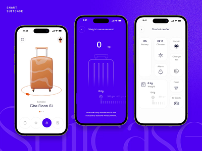 Smart Suitcase App app app design app ui bag bagpack design flights luggage measure mobile mobile app smart app smart suitcase smart system suitcase ui ui design