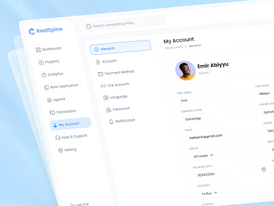 Realestate Dashboard - My Account Page UI Design analytics analytics dashboard b2b crm custom dashboard dashboard dashboard stats design interface my account product design proptech real estate realestate dashboard saas ui design uiux web app webapp design