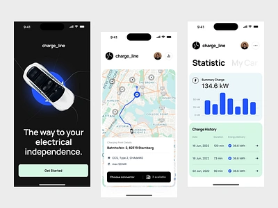 Charge_line | Find Charging EV Car Station app branding clean dashboard design electric car electric charging electric vehicles interface location app minimal mobile station statistic ui ux vehicle visual identity web