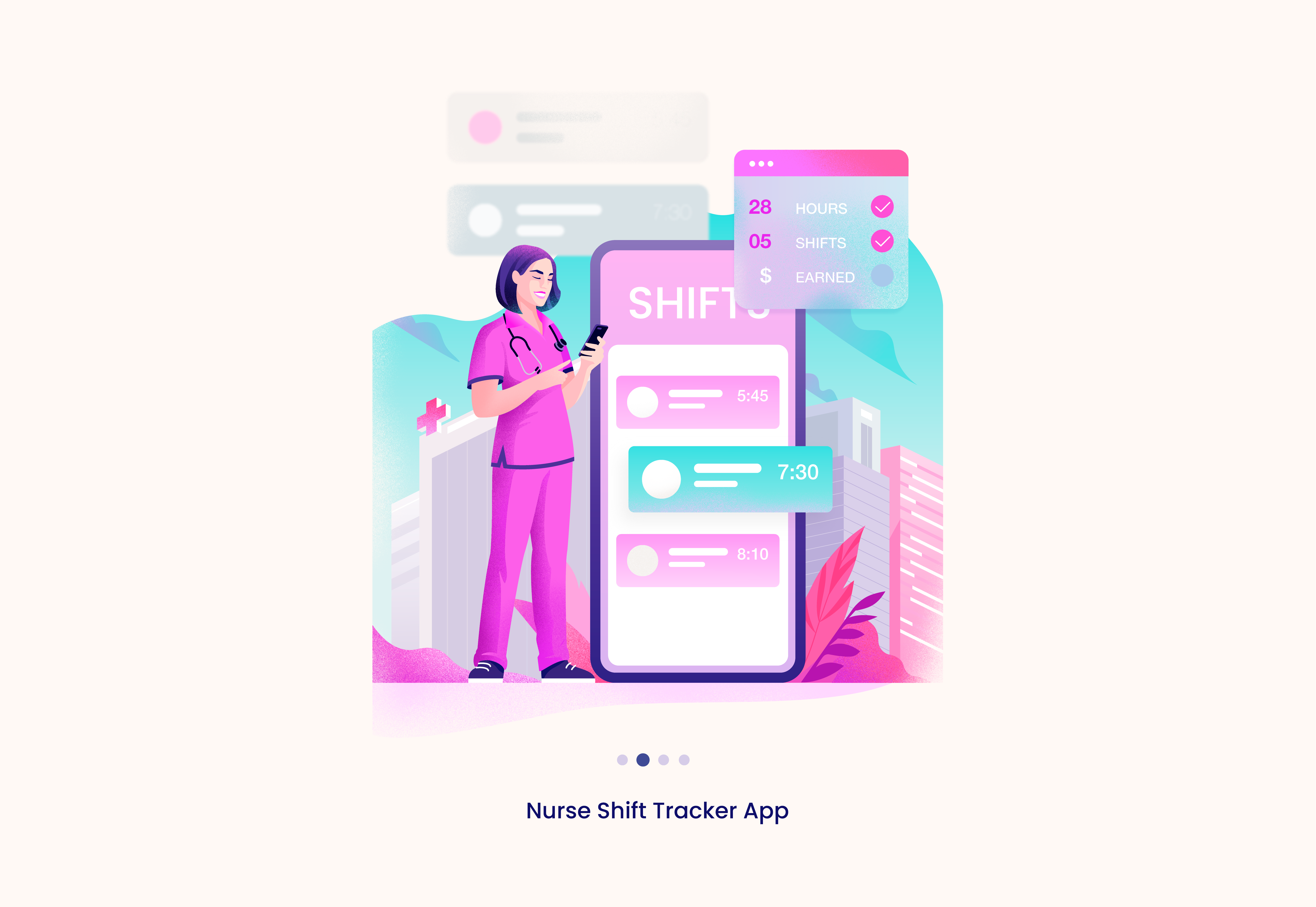 Nurse Shift Tracker 2d art animation app article design book art branding design drawing flat gift card graphic design illustration logo motion graphics nurse ui ux vector