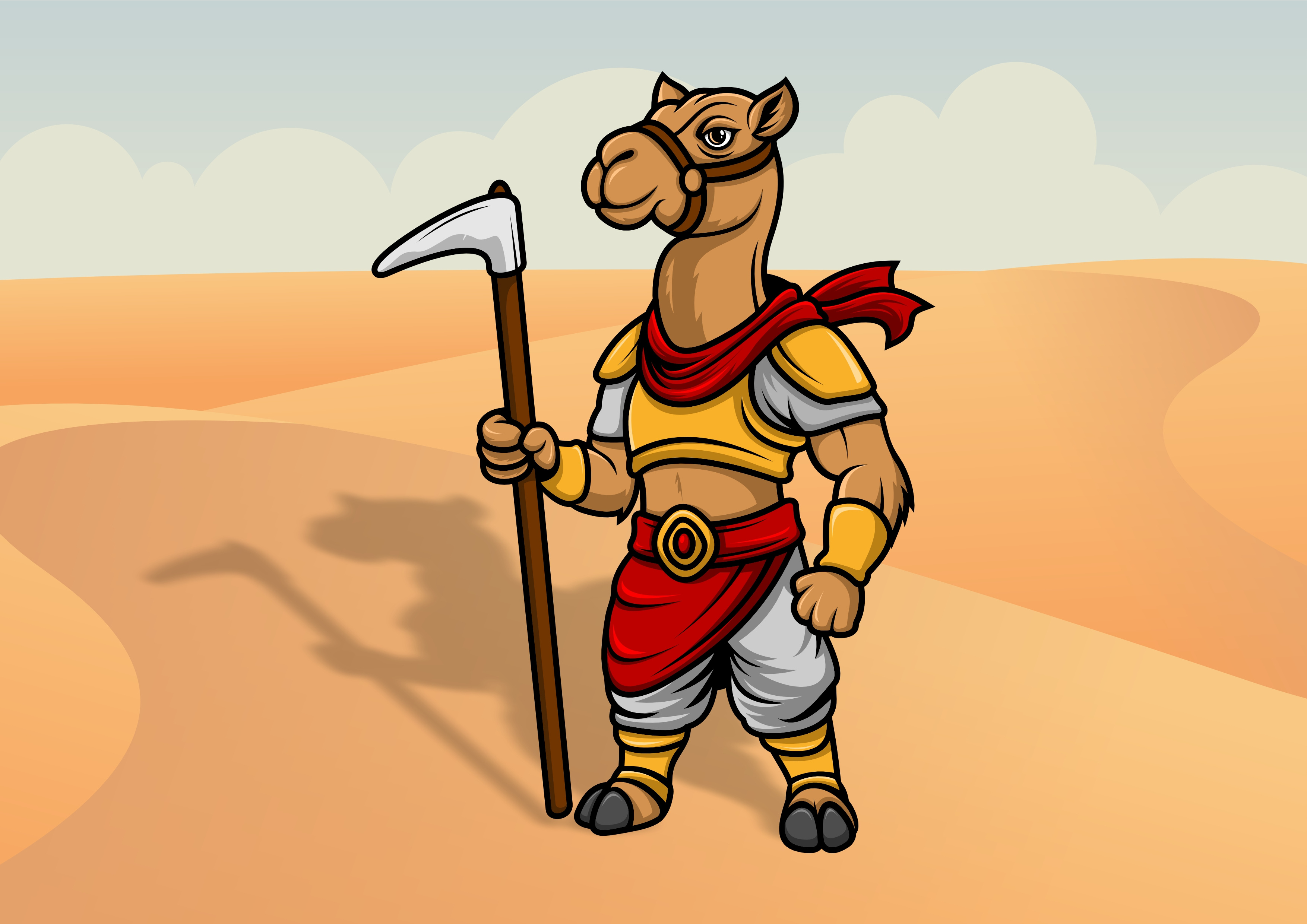 Camel Warrior Mascot Character Vector Style animation art branding business camel cartoon character commision design fantasy graphic design illustration logo mascot ui vector work workspace