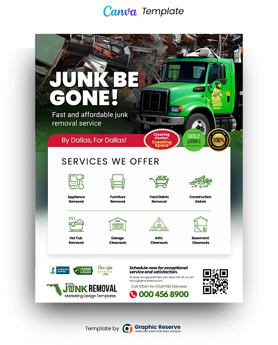 Junk Removal Advertising Flyer Design Template – Canva Editable canva template flyer flyer design flyer template junk removal junk removal flyer junk removal flyer template