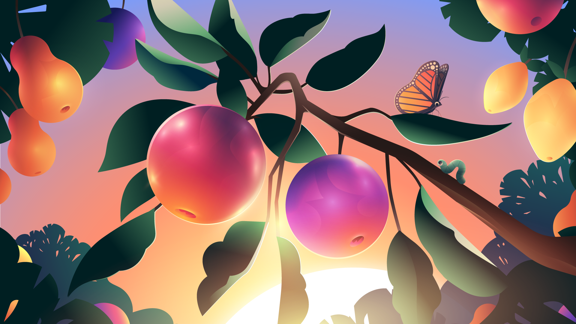 🍎Harvesting the fruits🍊 design food fruit harvest illustration illustrator light meditation skill vector