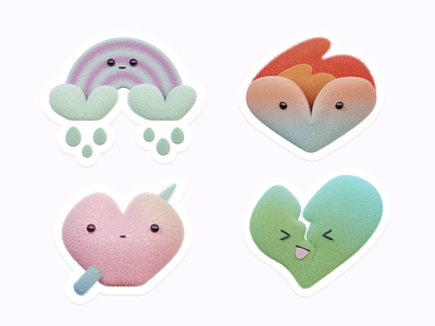 Fluffy Stickers no.1 3d 3d art blender design emoji fire fluffy fuzz heart hearts icon illustration rainbow sticker toy