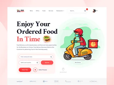 Food Delivery Web Header bike ride delivery delivery website design fast delivery food food delivery illustration jabel landing design landing page online delivery ui ux