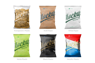 Multi-material Snack Bag Mockup Set design food illustration mock up mockup package packaging psd template
