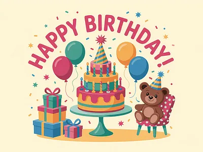 Kids Birthday Greeting Cards - 2D vector Design 2d graphics 2d vector ai art childrens illustrations graphic design greeting cards happy birthday design illustration kids design kids illustration midjourney art vector designs