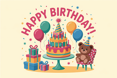 Kids Birthday Greeting Cards - 2D vector Design 2d graphics 2d vector ai art childrens illustrations graphic design greeting cards happy birthday design illustration kids design kids illustration midjourney art vector designs