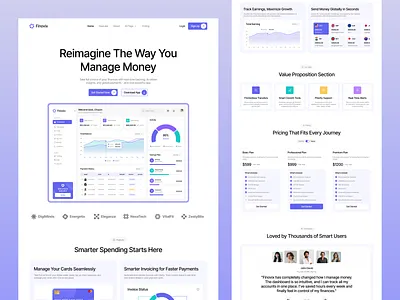 Finovix - Fintech Website Design banking app choyon cleandesign dashboard design data visualization digital banking finance platform fintech solution homepage design landingpagedesign mobile banking modern ui money management payment gateway product design productdesign responsive design saas ui saaswebsite uiux