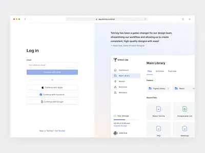 Log in page - Tetrisly Design System account figma log in login onboarding profile saas sign in signin split screen ui design user flow user onboarding ux