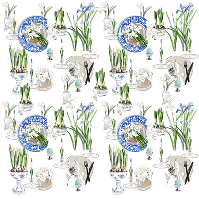 Easter serving pattern baking blue branding easter floral flowers hand drawing home teztales illustration lifestile logo pattern table setting watercolor