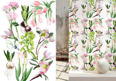 Spring print branding design floral flowers graphic design illustration logo pattern stationery textile design wallpaper watercolor