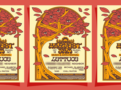 Harvest Jam Music & Arts Festival apple tree art nouvea band poster brand identity branding deciduous forest eyeball fall colors graphic design illustration jam band lettuce logo music branding music industry north carolina psychedelic retro rock poster vintage