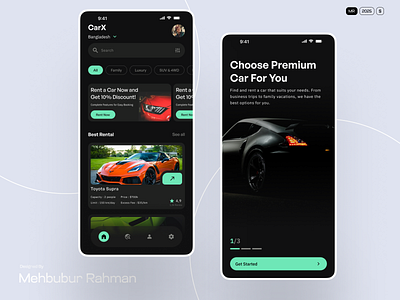 Car-x Car Rental Service Mobile App app car apps car rent car rental car rental app cars clean dark mobile app design luxury car app minimal mobile mobile app modern rent car rental service ui uiux