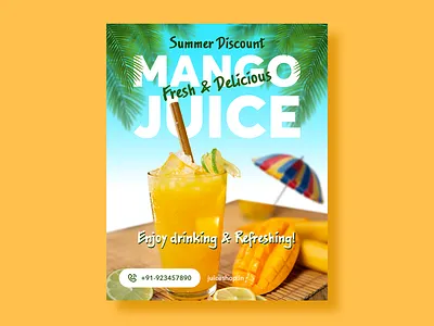 Mango Juice Poster Design flyer flyer design graphic design illustration juice poster mango juice photoshop poster poster design social media social media post vector