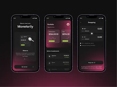 Monetarily: Crypto app concept 3d analytics app crypto crypto app crypto market cryptocurrency glassmorphism gradient investments market mobile app money ui ux wallet