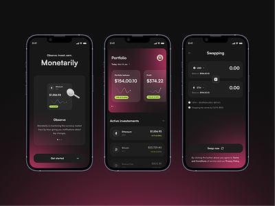 Monetarily: Crypto app concept 3d analytics app crypto crypto app crypto market cryptocurrency glassmorphism gradient investments market mobile app money ui ux wallet