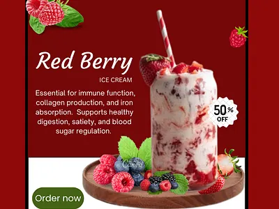 Ice Cream | Poster design advertising discount graphic design ice cream poster design red berry strawberry ice cream