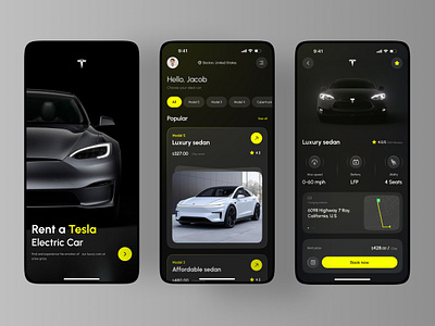 Electric Car Rental Mobile App - Tesla automotive booking app car car app car rent service car renta car rental car rental app concept mobile mobile app mobile app design mobile ui rent rental rental company service tesla app transport vehicle