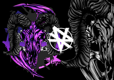 MYHTICAL GOAT SKULL animal art creative illustration detailed digital illustration goat graphic graphic artist graphic design horn illustration illustrator mythical purple skull style unique vector