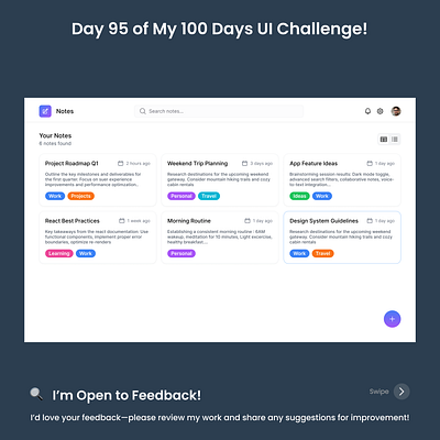 Day 95/100 - Notes Dashboard Screen self care ask chatgpt