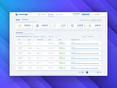 UI UX Dashboard Web Design for Crypto DeFi Hedge Web3 Fund SaaS admin admin panel banking bitcoin crypto cryptocurrency daap dashboard defi deposit extej finance fintech payment saas transactions ui user panel ux withdraw