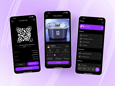 Food Packaging & Delivery App app design delivery app food food and drink food app food app ui food delivery food delivery app food ordering food packaging mobile mobile app design mobile ui online order app product details profile qr code scan setting