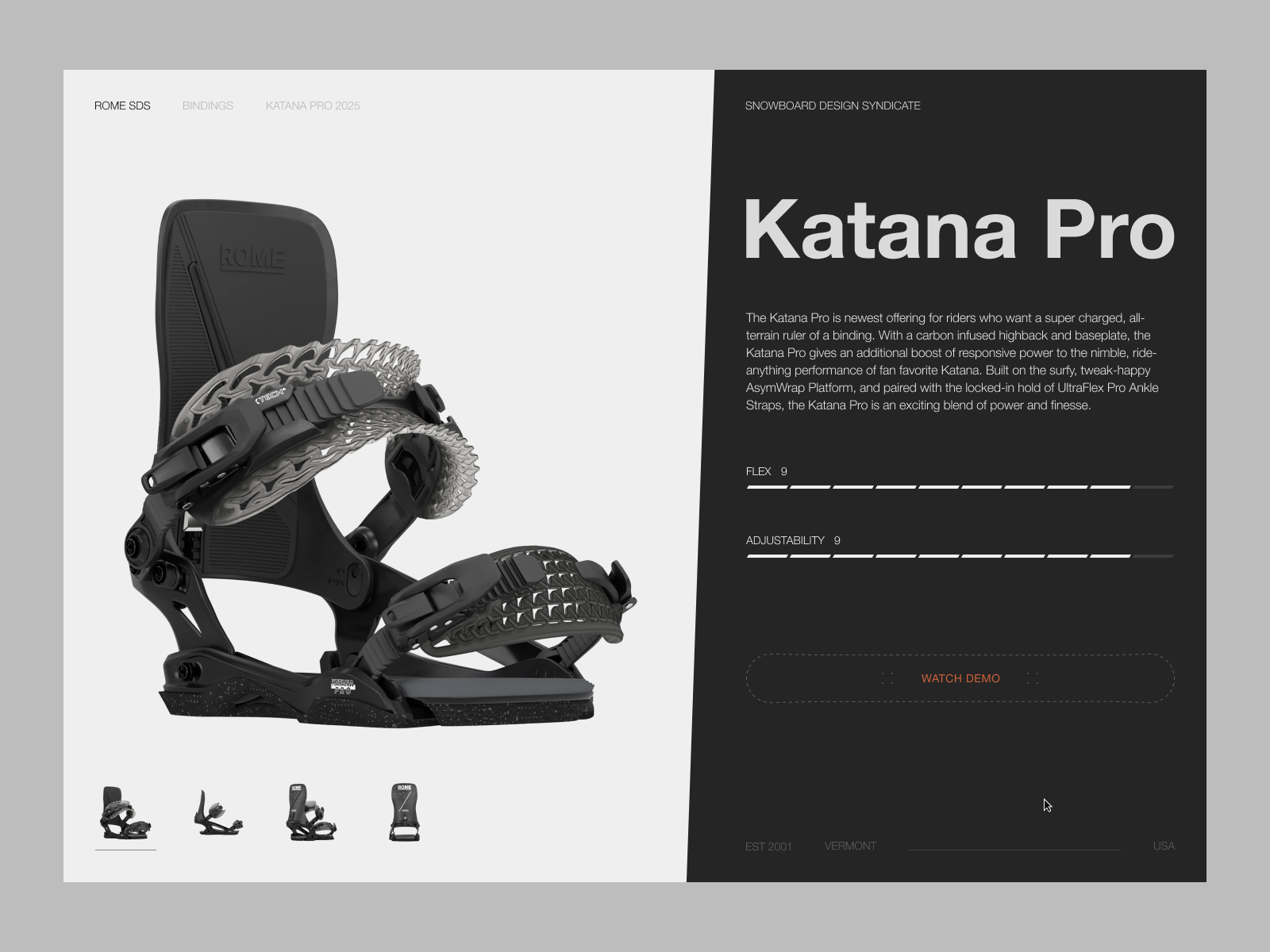 Product Details for Snowboard Bindings Concept Design advanced layout art direction bindings branding clean concept custom cta freelance grid international typographic style layout modular grid product details rome sds snowboarding sport swiss design typography ui ux
